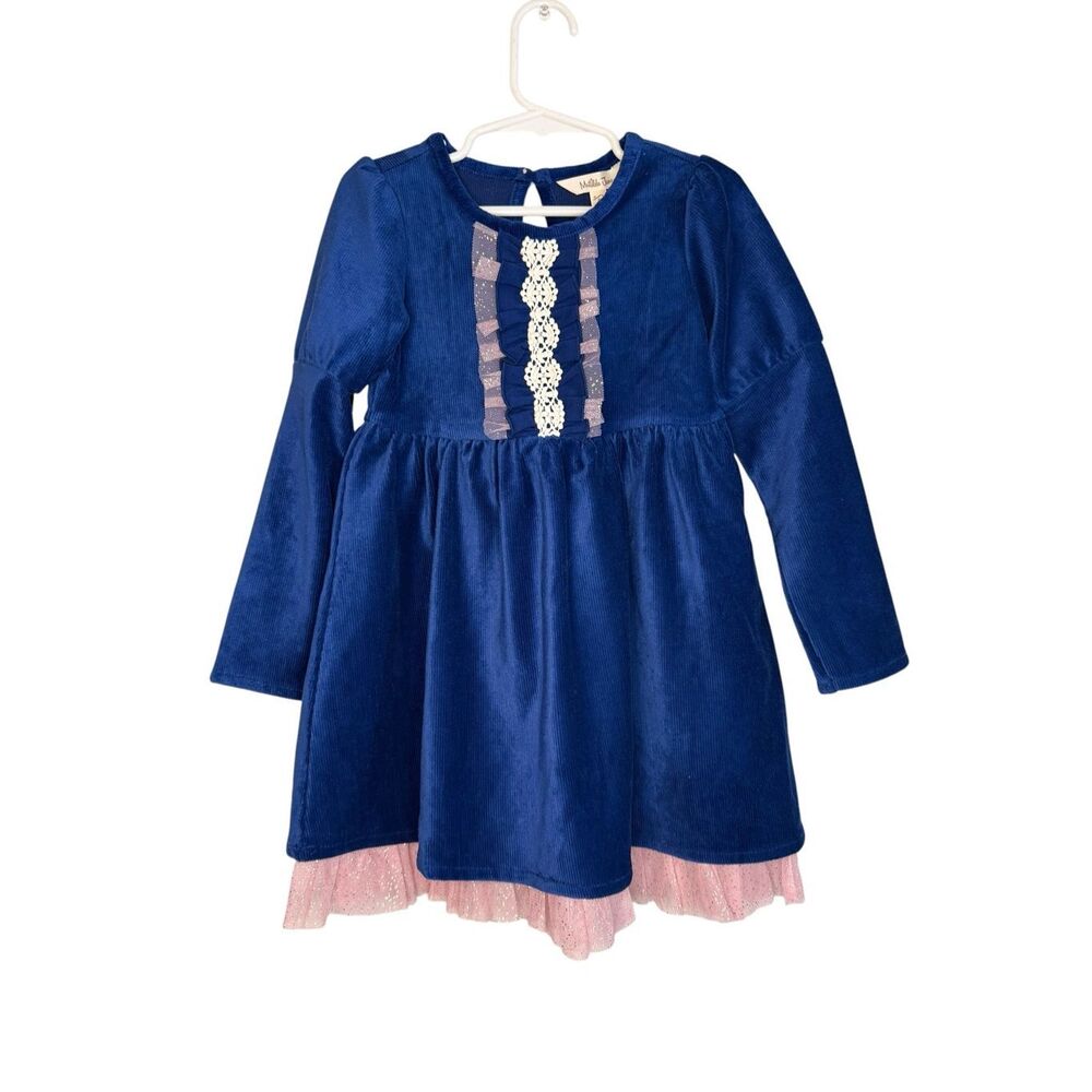 Matilda Jane Blue Clara Ribbed Velour Lap Dress Size 4T NWT